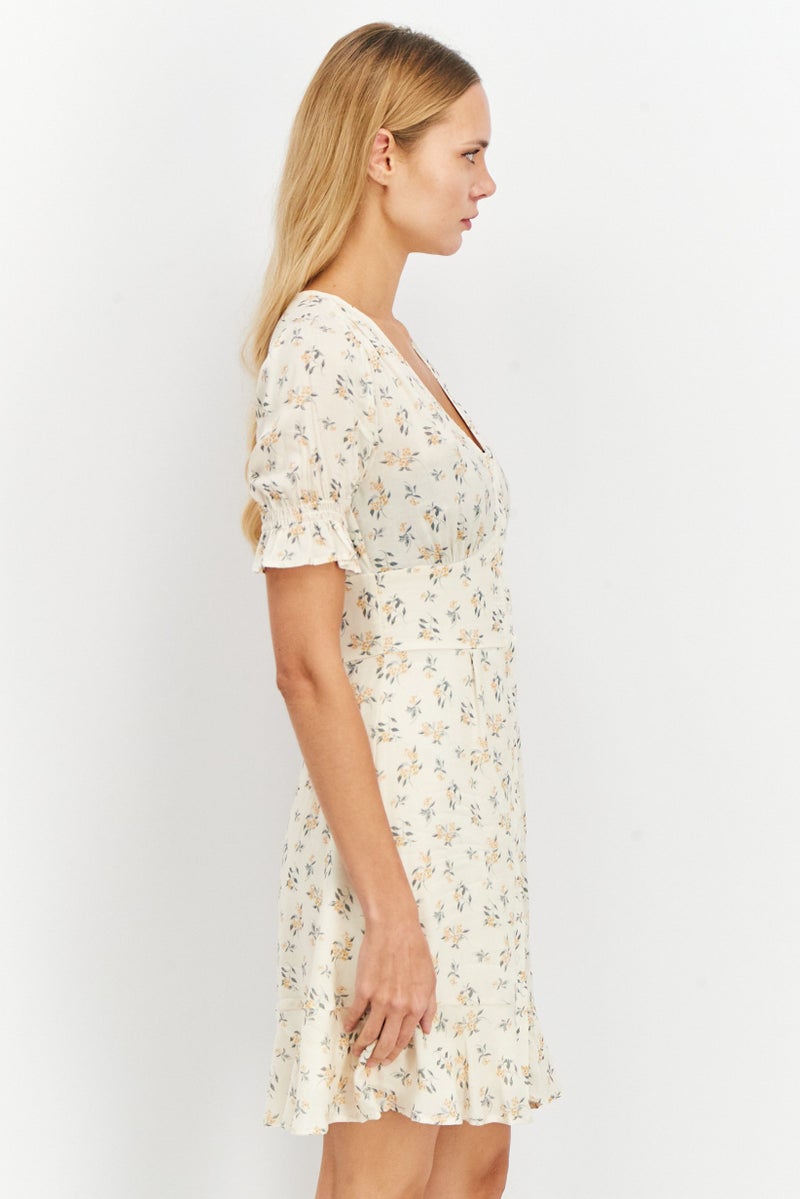 NA-KD Women Allover Print Mini Dress, Beige Combo - Image 4