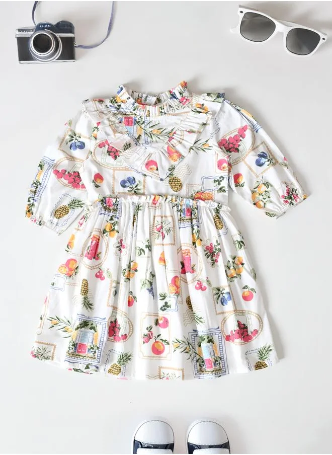 BELLA MODA Bella Moda Floral Print Ruffled Detail Knee-Length Dress