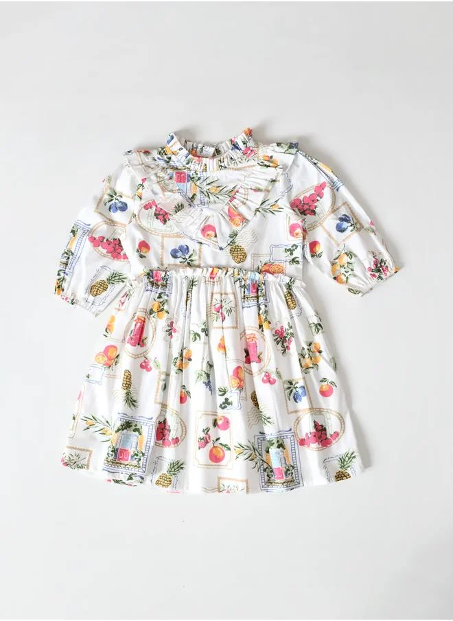 BELLA MODA Bella Moda Floral Print Ruffled Detail Knee-Length Dress