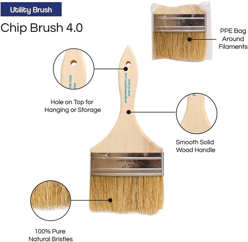 Pro-Grade - Chip Paint Brushes - 12 Ea 4 Inch Chip Paint Brush Light Brown - Image 3
