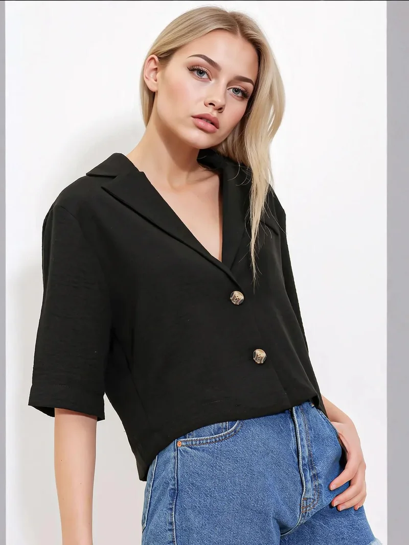 BIG DART BDART Textured Crop Jacket with Shirt Collar