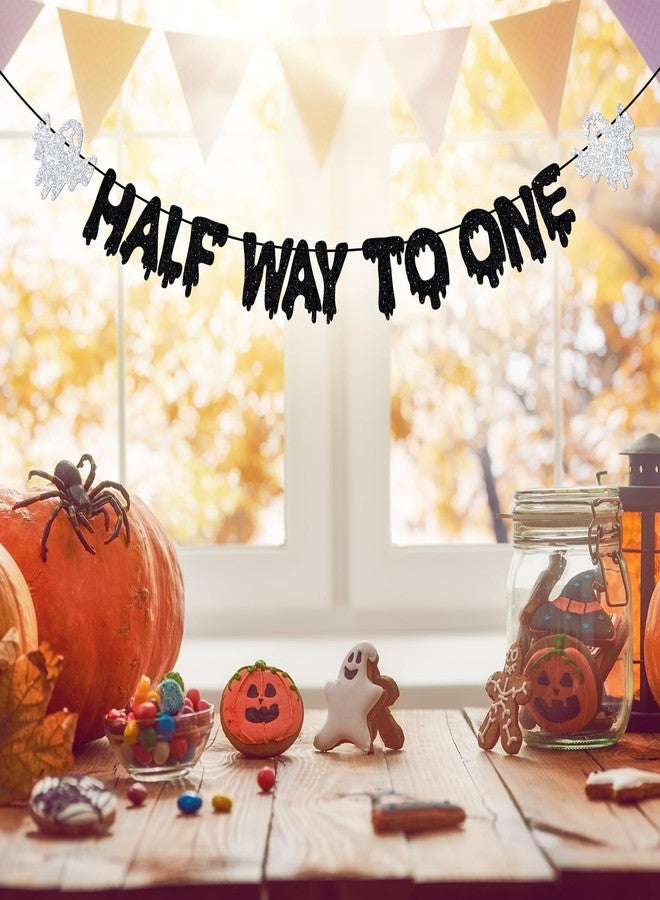 Yotawebery Halloween Half Way to One Banner, 6 Months Birthday Decorations, Half Birthday Decor, Little Boo, Halloween Baby Shower Bday Party Decorations, Black Glitter - Image 5