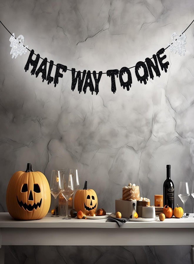 Yotawebery Halloween Half Way to One Banner, 6 Months Birthday Decorations, Half Birthday Decor, Little Boo, Halloween Baby Shower Bday Party Decorations, Black Glitter - Image 4