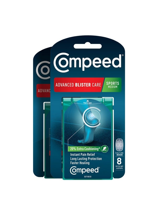 Compeed Advanced Blister Care 8 Count Sports Medium (2 Packs), Hydrocolloid Bandages, Heel Blister Patches, Blister On Foot, Blister Prevention & Treatment Help, Waterproof Cushions - Image 1