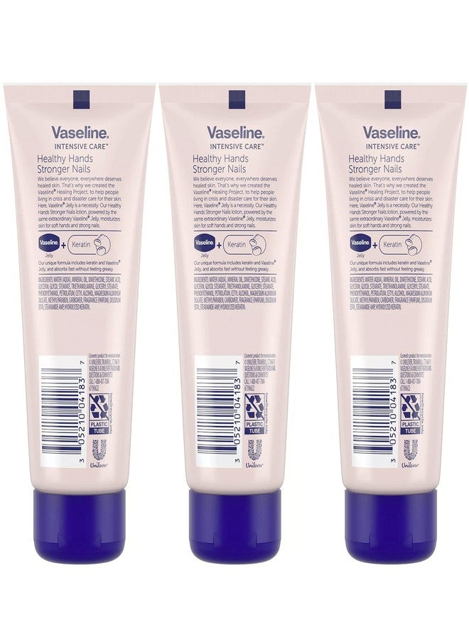 Vaseline Lotion, Healthy Hands Stronger Nails with Keratin 3-Pack - Intensive Care Hand Lotion with Petroleum Jelly, 3.4 Oz Ea - Image 2