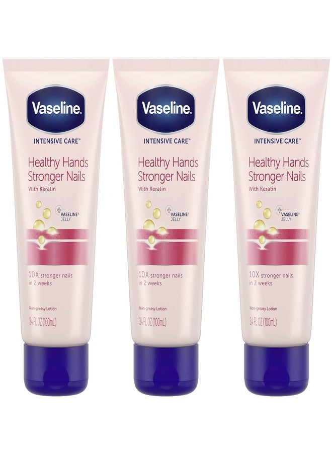 Vaseline Lotion, Healthy Hands Stronger Nails with Keratin 3-Pack - Intensive Care Hand Lotion with Petroleum Jelly, 3.4 Oz Ea - Image 1