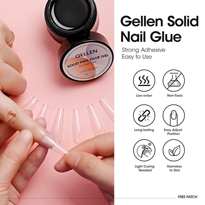 Gellen Solid Nail Glue Gel for False Nail Tips, Huge Capacity 15g Press on Nail Glue Solid Acrylic Nail Glue Gel for Salon Art DIY at Home, Need UV Light Cured - Image 3
