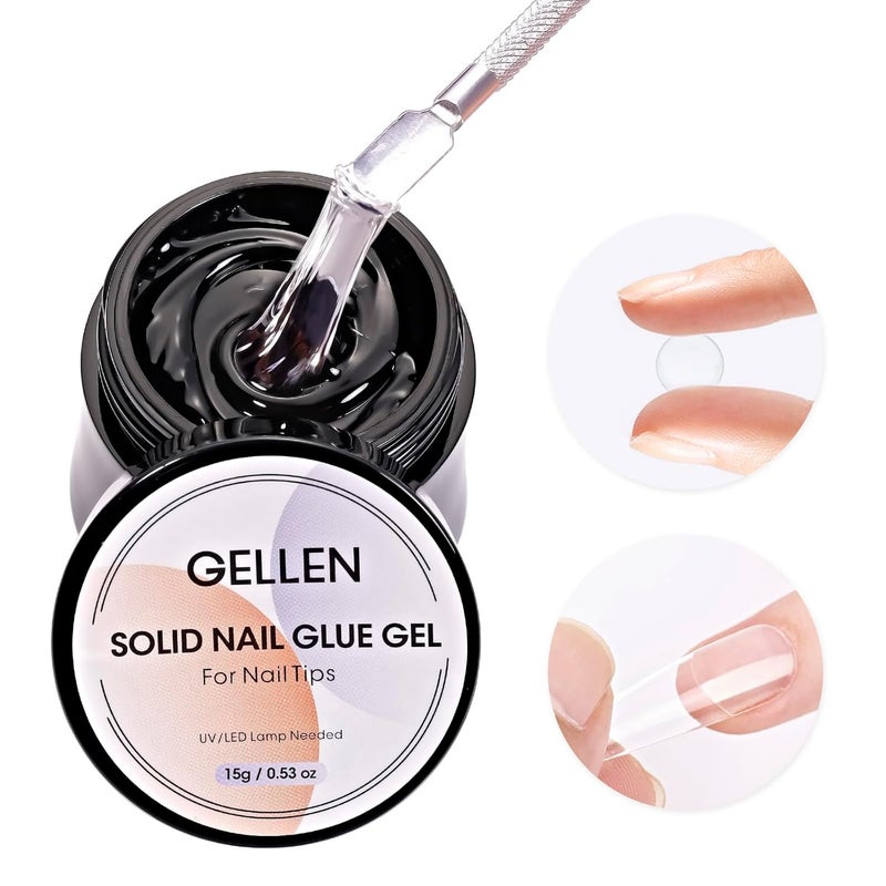 Gellen Solid Nail Glue Gel for False Nail Tips, Huge Capacity 15g Press on Nail Glue Solid Acrylic Nail Glue Gel for Salon Art DIY at Home, Need UV Light Cured - Image 1