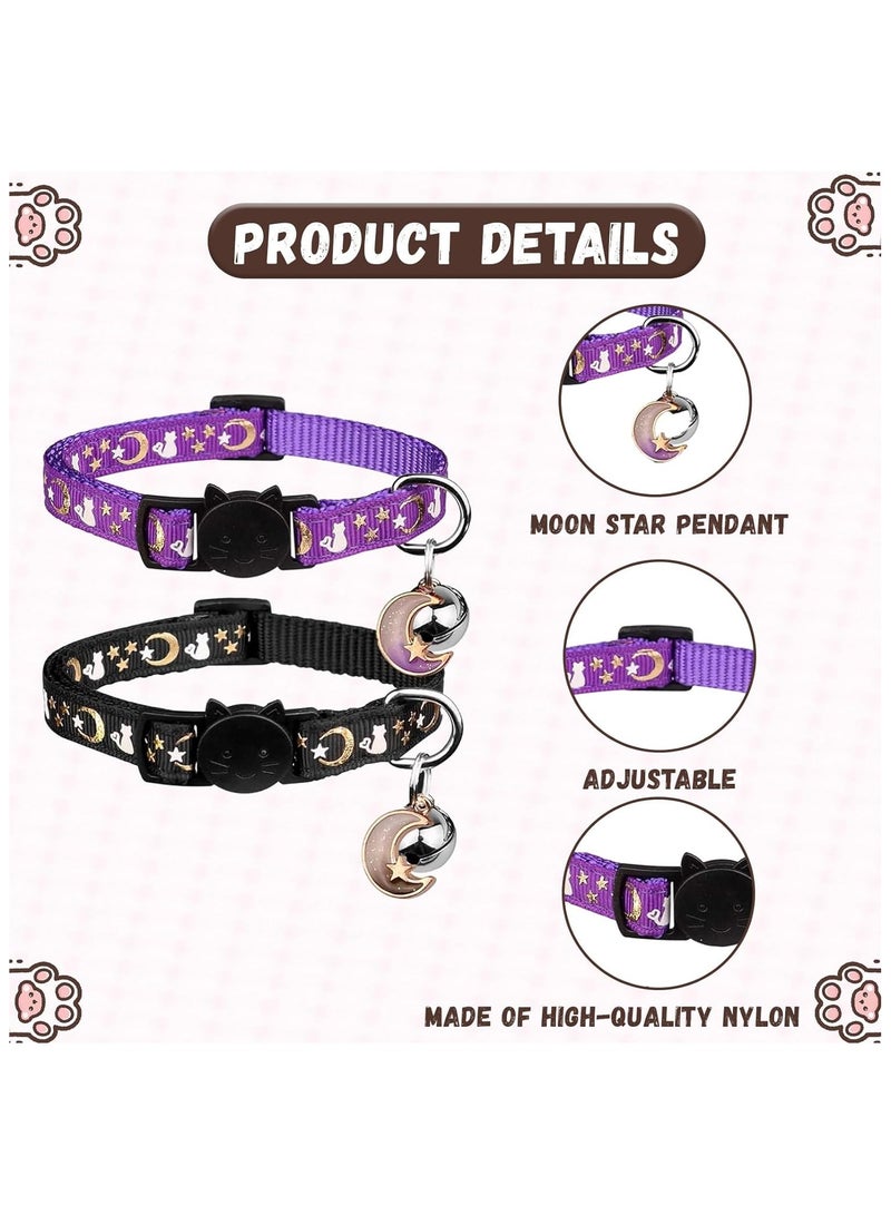 عام 2 قطعة الانفصال القط طوق ، القط طوق مع جرس ، القط طوق إيرتاج ، هريرة طوق ، القط الياقات ، أقمار نجوم لطيف كيتي قابل للتعديل آمنة هريرة الياقات مع قلادة توهج في الظلام - Image 3