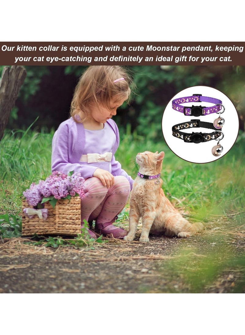 عام 2 قطعة الانفصال القط طوق ، القط طوق مع جرس ، القط طوق إيرتاج ، هريرة طوق ، القط الياقات ، أقمار نجوم لطيف كيتي قابل للتعديل آمنة هريرة الياقات مع قلادة توهج في الظلام - Image 5
