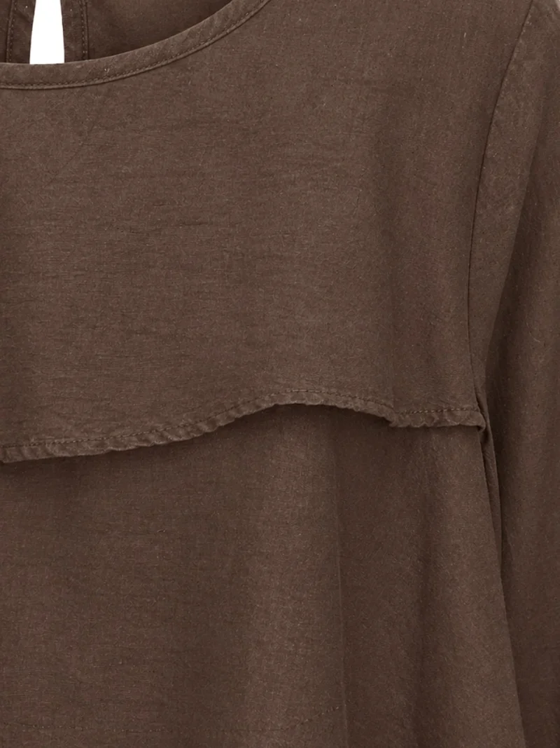 ميكسراي MIXRAY Frilly Long Sleeve Crew Neck Blouse