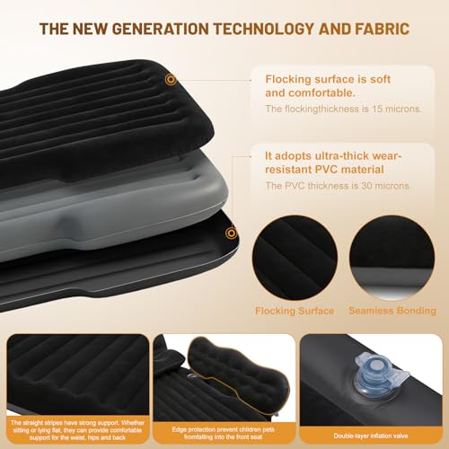 Onirii Inflatable Car SUV Air Mattress Back Seat Bed with Air Pump,Portable Thickened Car Travel Camping Sleeping Air Mattress Blow Up Bed for Car Universal SUV - Image 5