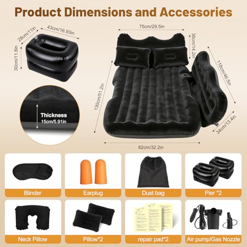 Onirii Inflatable Car SUV Air Mattress Back Seat Bed with Air Pump,Portable Thickened Car Travel Camping Sleeping Air Mattress Blow Up Bed for Car Universal SUV - Image 3