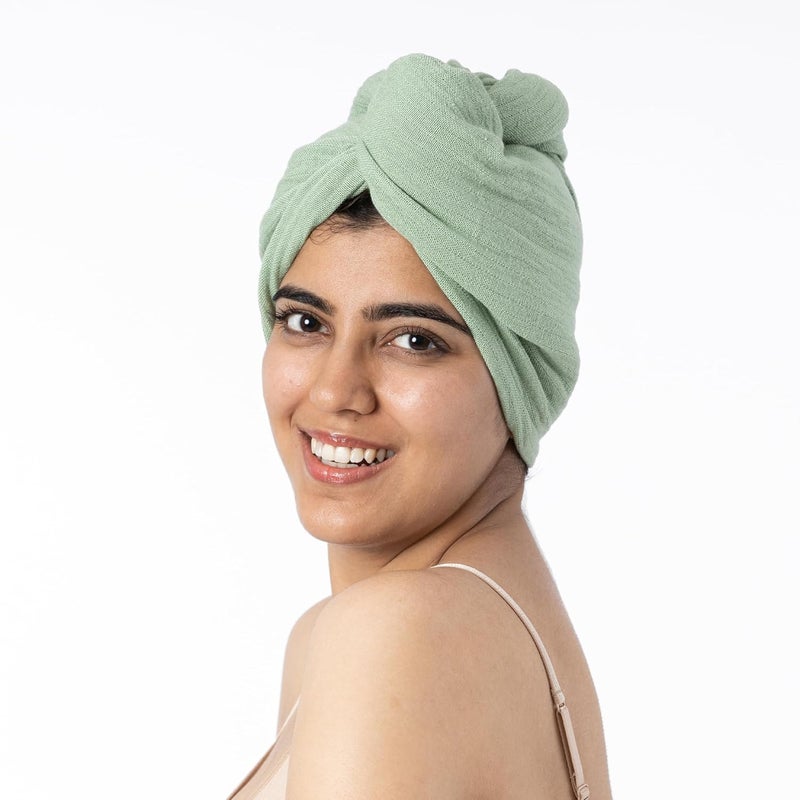 Doctor Towels Doctor Towels Banana Double Cloth Hair Towel Hair Wraps for Women Towel for Long Short Hair AntiFrizz Shower Hair Towels with Button QuickDrying Hair Cap Sage Green Pack of 1 - Image 1