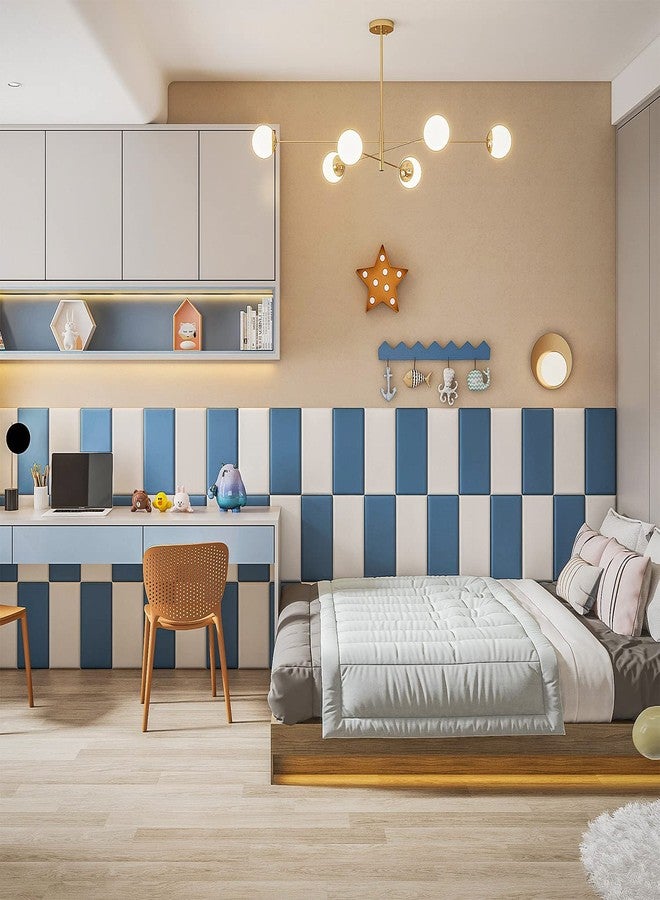 YLL YLL Peel and Stick Headboard Blue Upholstered Wall Panels Pack of 10 Panels 3D Anti-Collision Wall Padding Wall Mounted headboard Soundproof Wall Panels - Image 2