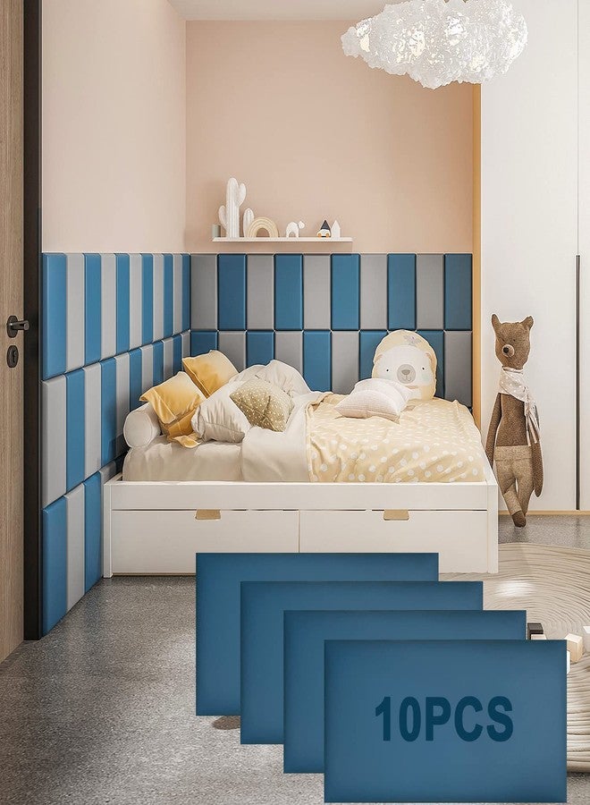 YLL YLL Peel and Stick Headboard Blue Upholstered Wall Panels Pack of 10 Panels 3D Anti-Collision Wall Padding Wall Mounted headboard Soundproof Wall Panels - Image 1