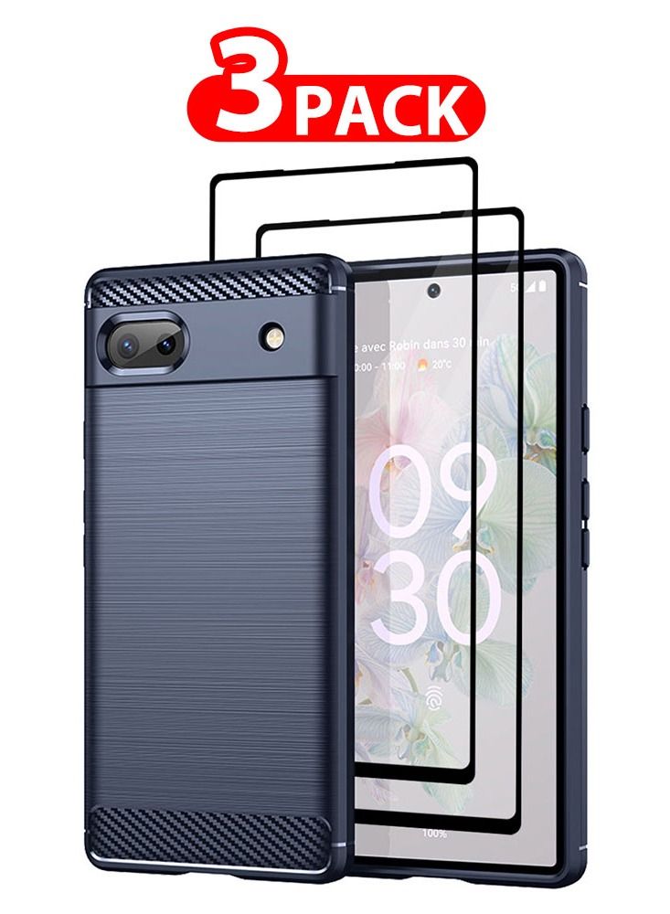 CATANES 3 Packs For Google Pixel 6a Case Cover and 2 Screen Protectors Soft TPU Bumper Protective Back Case Blue - Image 1