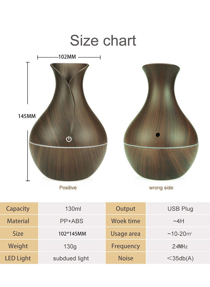 Perfii - 130ML Ultrasonic Aromatherapy Air Humidifier with 7 Colour Changing LED Lights - Wood Grain Cool Mist Essential Oil Diffuser for Home, Bedroom, Office, Spa, Baby, and Kids Room - Image 1