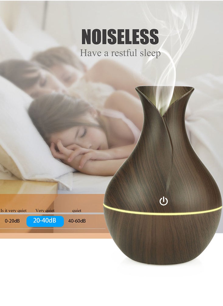 Perfii - 130ML Ultrasonic Aromatherapy Air Humidifier with 7 Colour Changing LED Lights - Wood Grain Cool Mist Essential Oil Diffuser for Home, Bedroom, Office, Spa, Baby, and Kids Room - Image 1