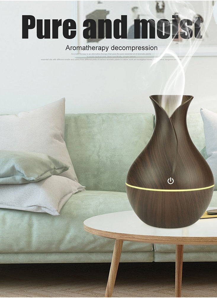 Perfii - 130ML Ultrasonic Aromatherapy Air Humidifier with 7 Colour Changing LED Lights - Wood Grain Cool Mist Essential Oil Diffuser for Home, Bedroom, Office, Spa, Baby, and Kids Room - Image 1