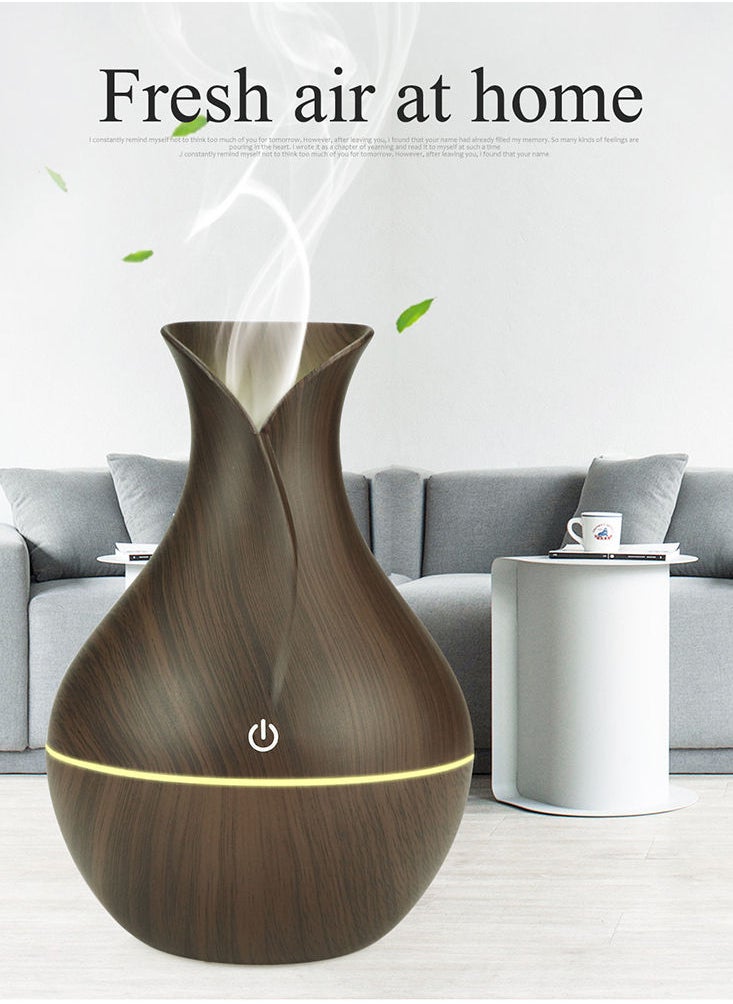 Perfii - 130ML Ultrasonic Aromatherapy Air Humidifier with 7 Colour Changing LED Lights - Wood Grain Cool Mist Essential Oil Diffuser for Home, Bedroom, Office, Spa, Baby, and Kids Room - Image 1