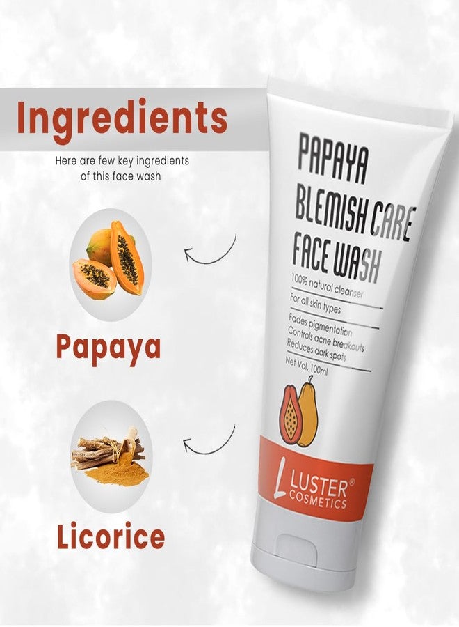 Luster Cosmetics Papaya Blemish Care Face Wash | Made with Organic Ingredients | Anti Pigmentation & Dark Spot Reduction | For Women & Men | Paraben & Sulphate Free -100 ml (Pack of 2) - Image 3