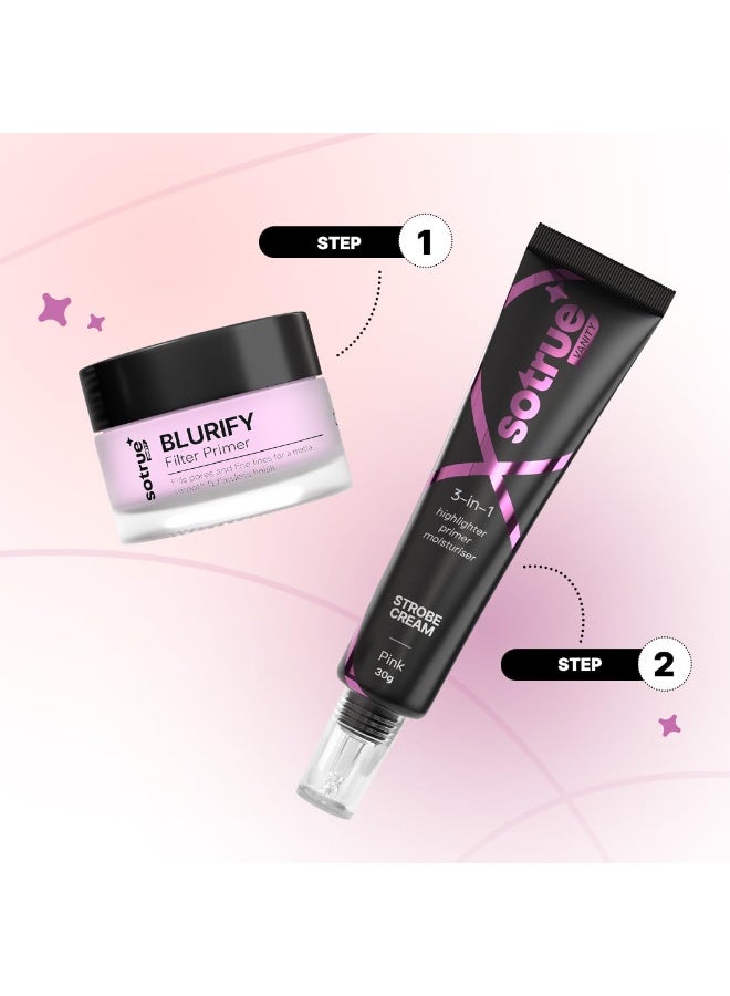 So True Sotrue Blurify Face Primer 15g + Strobe Cream Pink 30g Combo | Smooth Makeup Base & Radiant Glow | Hydrating, Lightweight & Non-Sticky | For All Skin Types - Image 4
