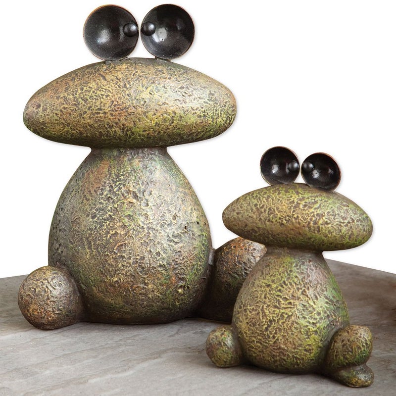 Bits and Pieces  Two Frogs Garden Sculptures for Lawn or Patio  Waterproof Garden Decor Set  Frog Statues Minimalistic Design