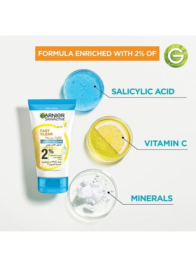 Garnier Skinactive Fast Clear 3-in-1 Face Wash For Acne Prone Skin With Salicylic Acid And Vitamin C