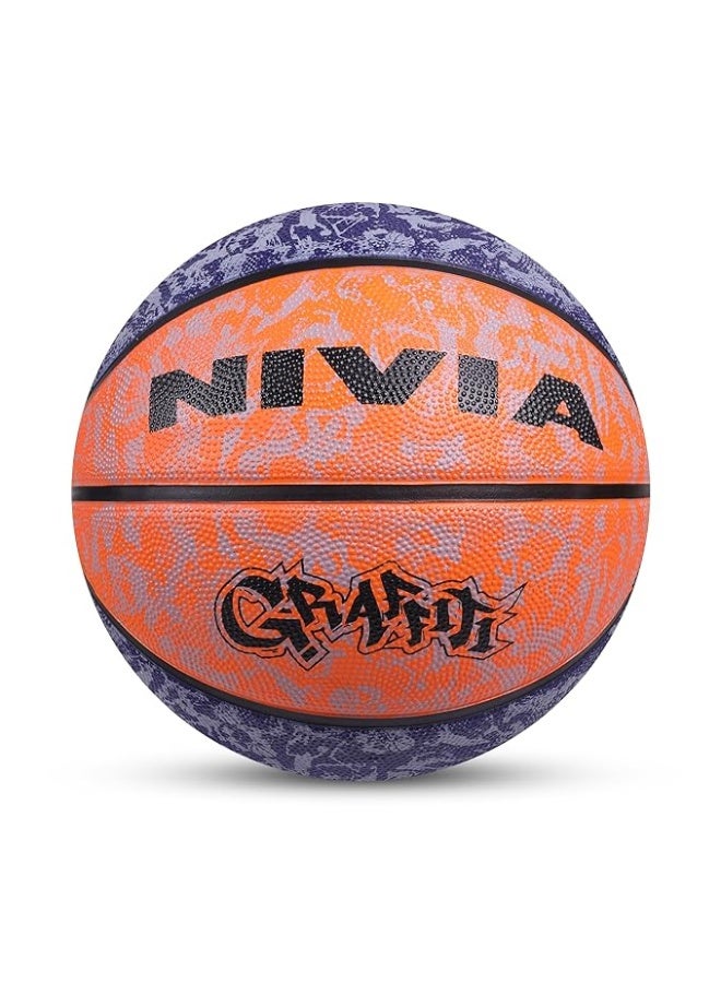 نيفيا كرة سلة نيفيا جرافيتي، وفقًا للمعايير الأساسية، 8 ألواح، مطاط متين مصبوب، مثانة ملفوفة بخيوط بوتيل، مصممة للمبتدئين، للعب على جميع الأسطح الداخلية والخارجية (المقاس - 7، أزرق-برتقالي) - Image 1