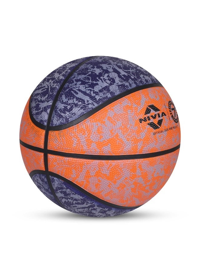 نيفيا كرة سلة نيفيا جرافيتي، وفقًا للمعايير الأساسية، 8 ألواح، مطاط متين مصبوب، مثانة ملفوفة بخيوط بوتيل، مصممة للمبتدئين، للعب على جميع الأسطح الداخلية والخارجية (المقاس - 7، أزرق-برتقالي) - Image 5