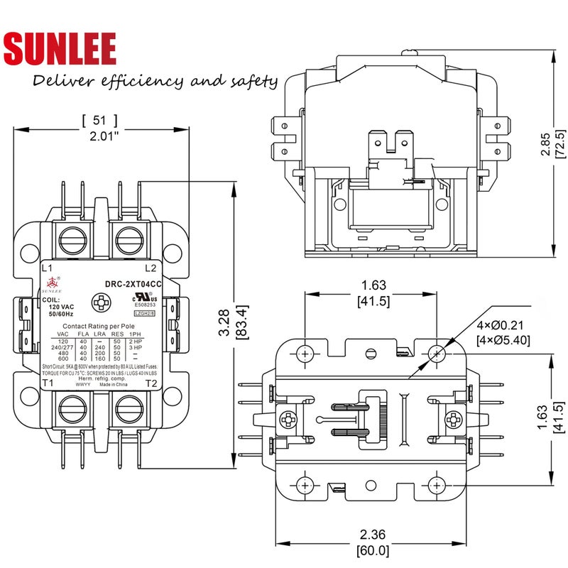 SunLee 2 Pole 40 Amp contactor 120v Coil UL 2 Pole Lighting Load 50 AMP Contactor Equivalent to 42CF15AF for Condenser Compressor HVAC Contactor - Image 4