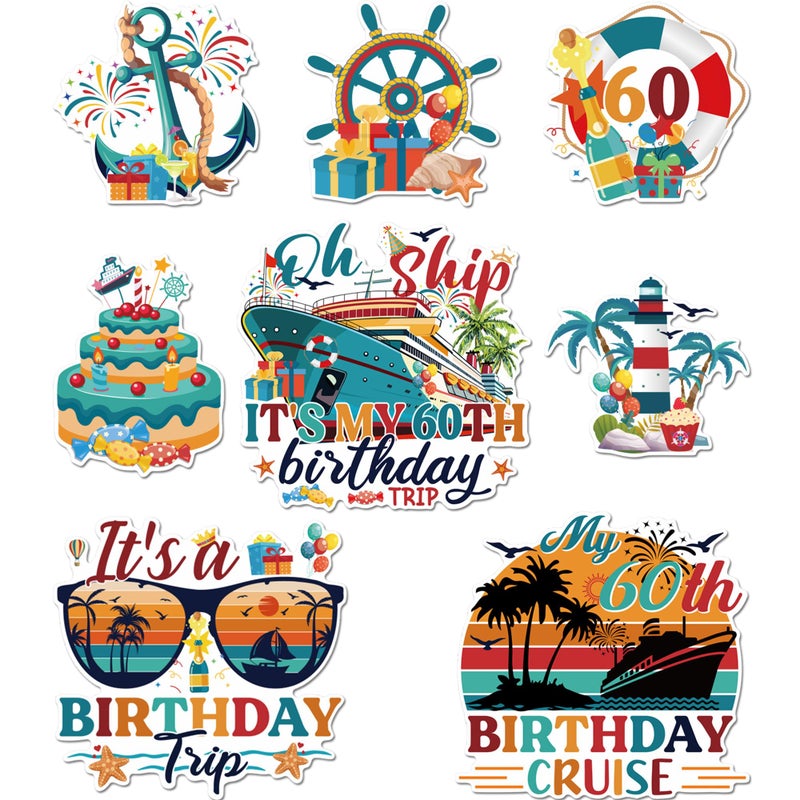 MENIFEND Birthday Cruise Door Decorations Magnetic, 8 Pcs Retro Nautical 60th Birthday Cruise Ship Magnets, Festive Cabin Door Signs Fridge Magnets Decor - Image 1