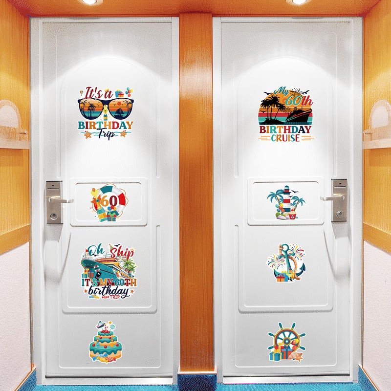 MENIFEND Birthday Cruise Door Decorations Magnetic, 8 Pcs Retro Nautical 60th Birthday Cruise Ship Magnets, Festive Cabin Door Signs Fridge Magnets Decor - Image 4