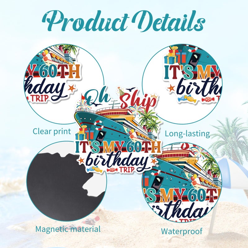 MENIFEND Birthday Cruise Door Decorations Magnetic, 8 Pcs Retro Nautical 60th Birthday Cruise Ship Magnets, Festive Cabin Door Signs Fridge Magnets Decor - Image 3