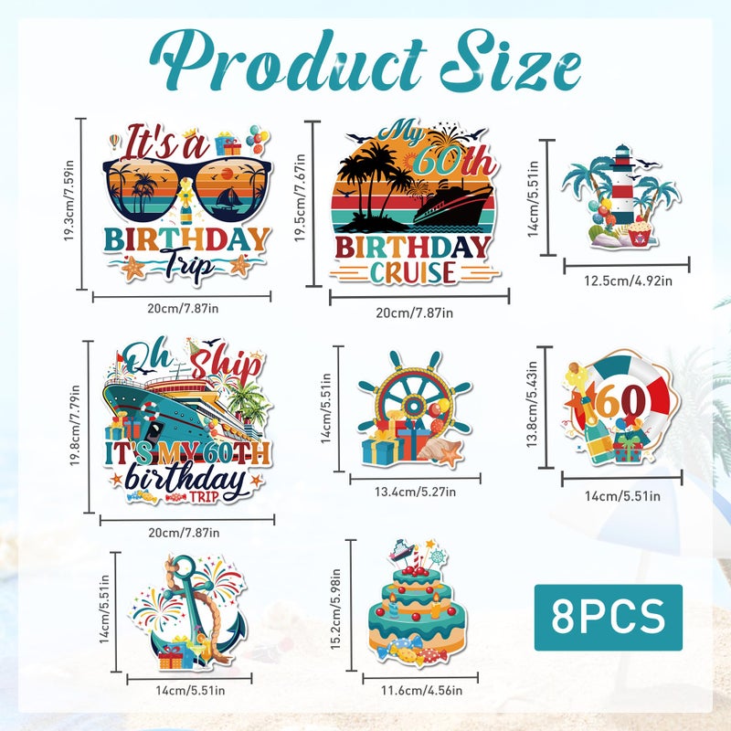 MENIFEND Birthday Cruise Door Decorations Magnetic, 8 Pcs Retro Nautical 60th Birthday Cruise Ship Magnets, Festive Cabin Door Signs Fridge Magnets Decor - Image 2