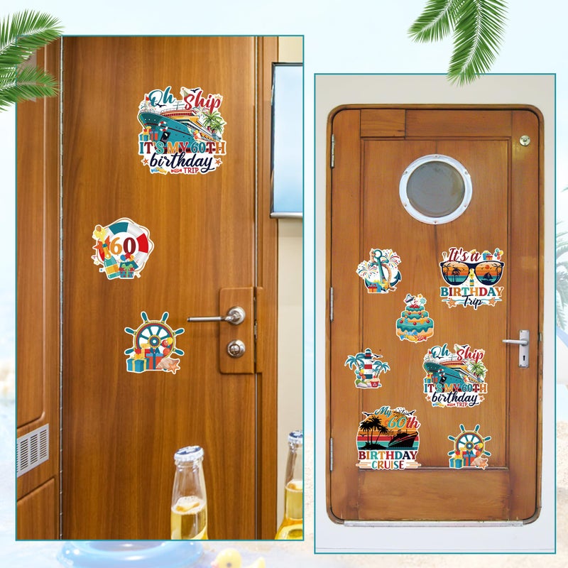 MENIFEND Birthday Cruise Door Decorations Magnetic, 8 Pcs Retro Nautical 60th Birthday Cruise Ship Magnets, Festive Cabin Door Signs Fridge Magnets Decor - Image 5