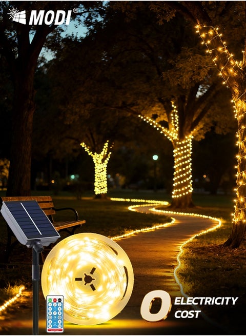 سلسلة أضواء تعمل بالطاقة الشمسية بطول 20 أمتار، أضواء LED خرافية متعددة الألوان بيضاء دافئة مع 8 أوضاع تعمل بالطاقة الشمسية وجهاز تحكم عن بعد يعمل عبر USB، مقاومة للماء للاستخدام الخارجي