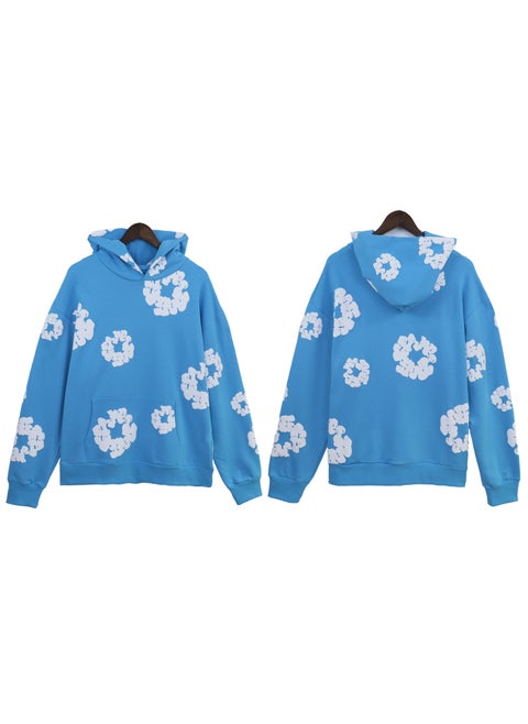Autumn 2024 New Real Shot in stock Main Line Foam Printed Sweater American Hoodie 5640 sky blue