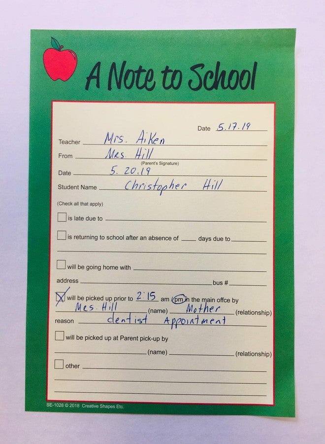 SHAPES ETC. 50 Sheets Note to School – Notes to Parents 5x7in Notes to School Student Pickup Information Parent Communication with Office/Teachers Parent Tools Memo Pad Made in USA - Image 4