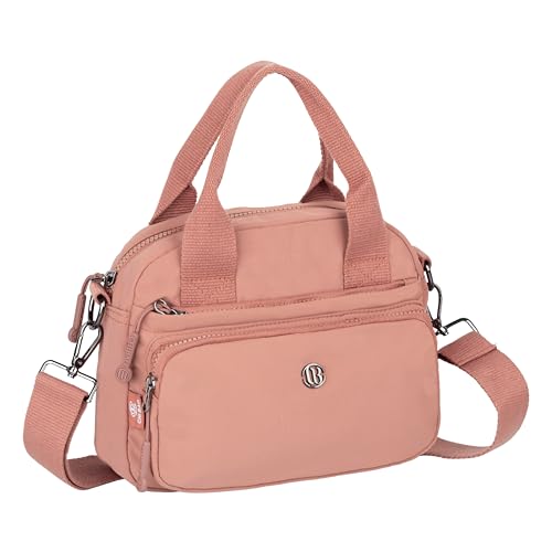 TS WITH TECHSUN Women Crossbody Sling Bag Handbag for Travel Office Shopping Casual Use, Waterproof Nylon Shoulder Purse with Adjustable Strap Multipocket Compact Organizer (Dusty Pink) - Image 1