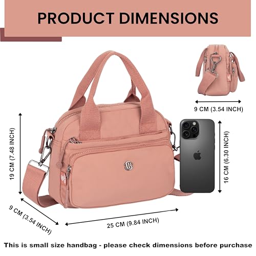 TS WITH TECHSUN Women Crossbody Sling Bag Handbag for Travel Office Shopping Casual Use, Waterproof Nylon Shoulder Purse with Adjustable Strap Multipocket Compact Organizer (Dusty Pink) - Image 2