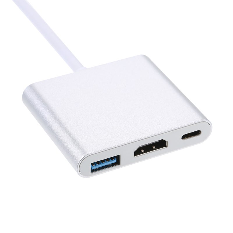 Usb-C Hub: 3-In-1 Silver Compact Aluminum Finish - Reversible Plug 4K Hdmi Resolution For On-The-Go Travel, Laptop & Usb Device Connection - Image 2