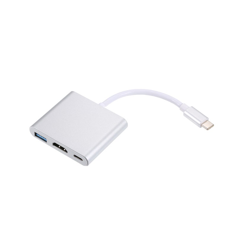 Usb-C Hub: 3-In-1 Silver Compact Aluminum Finish - Reversible Plug 4K Hdmi Resolution For On-The-Go Travel, Laptop & Usb Device Connection - Image 1