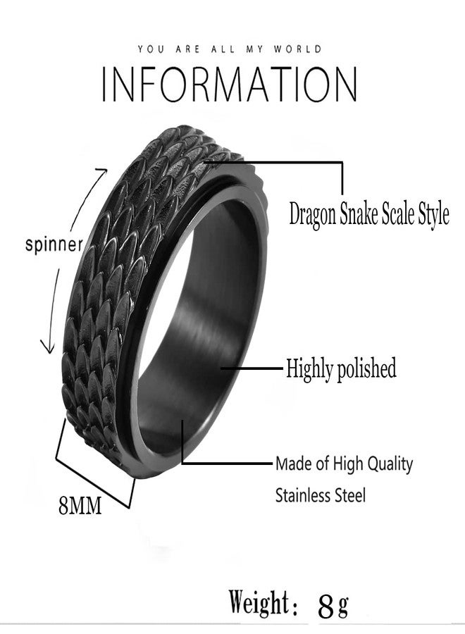 Nanafast Dragon Scale Anxiety Ring for Men Cool Stainless Steel Snake Dragon Scales Spinner Rings Fidget Ring Mens Ring Gift-Black-10 - Image 2