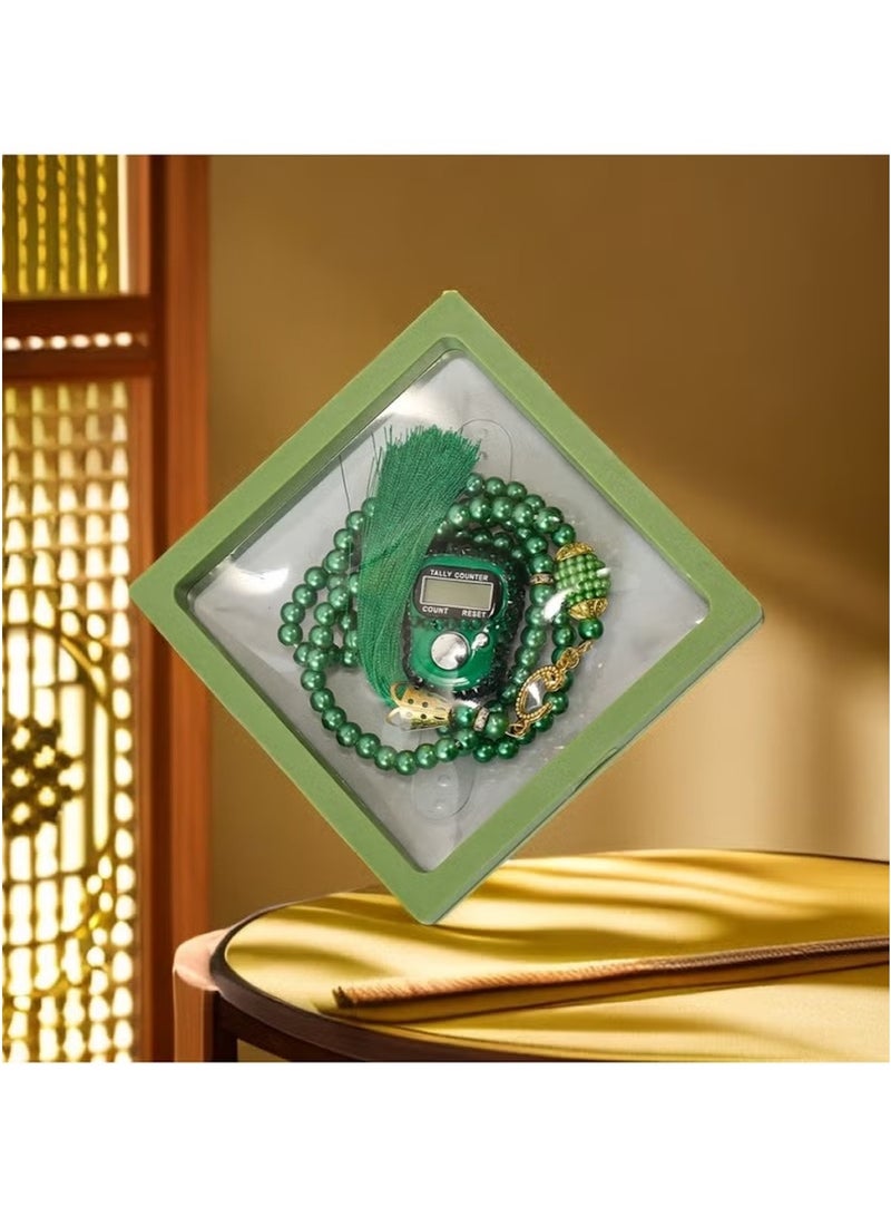Huitich Digital Elegance 99 Glass Bead Tasbeeh Gift Set with Digital Counter Green  - Image 2