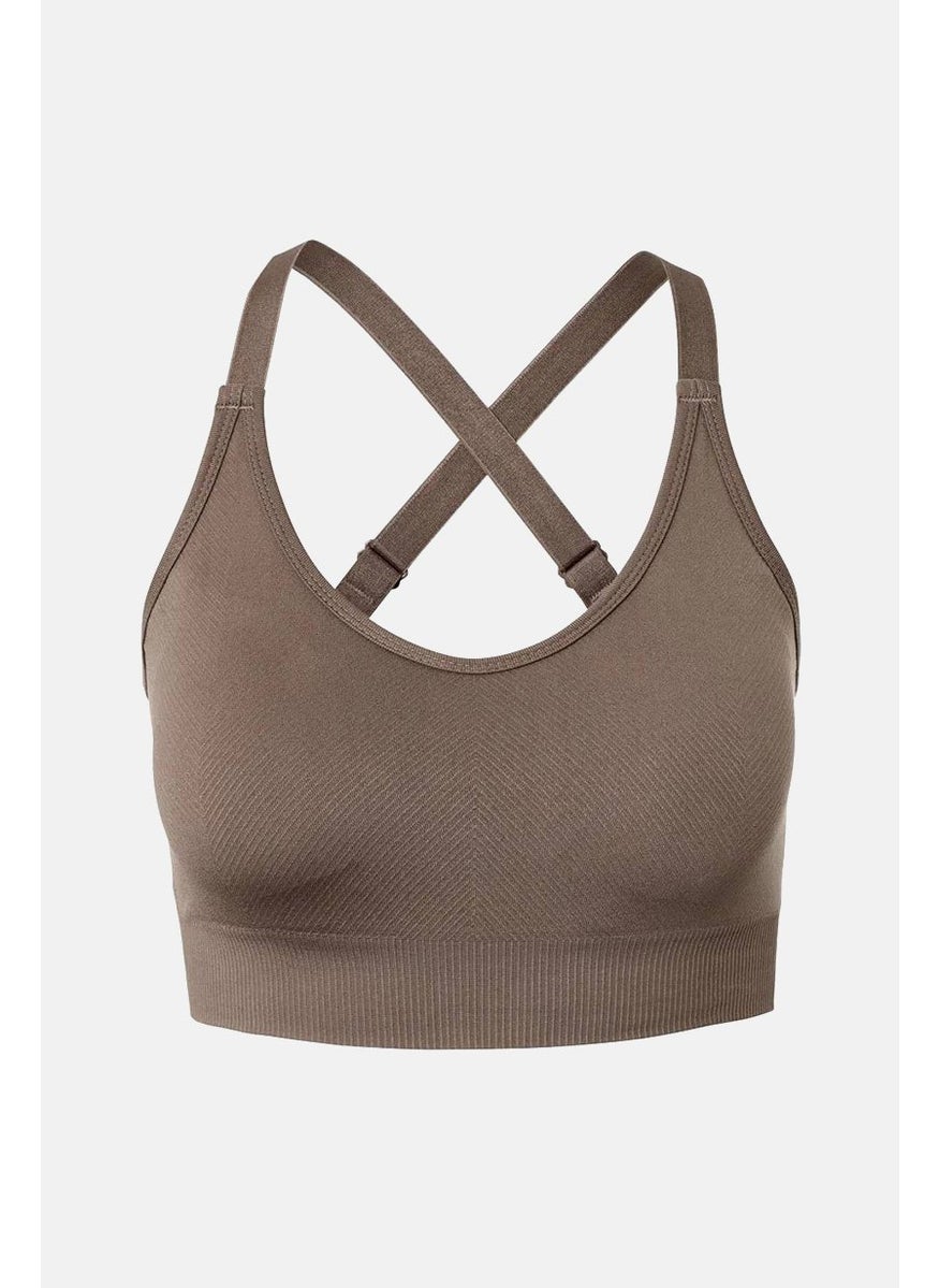 Tchibo - Women Ribbed Seamless Padded Sports Bra, Brown - Image 1