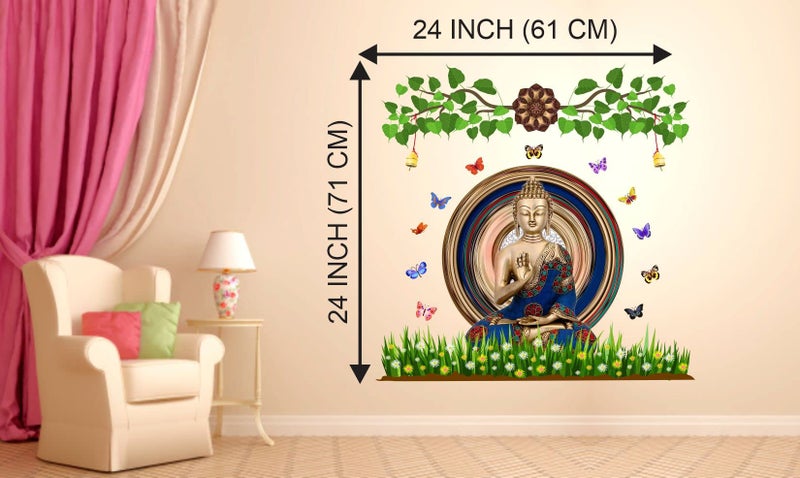 DivineDesigns Divine Designs™ PVC Vinyl Self-Adhesive Buddha & Butterflies Wall Sticker for Living Room, Bedroom, Office Wall Decoration (24 X 24 INCH) Pack 1 - Image 2