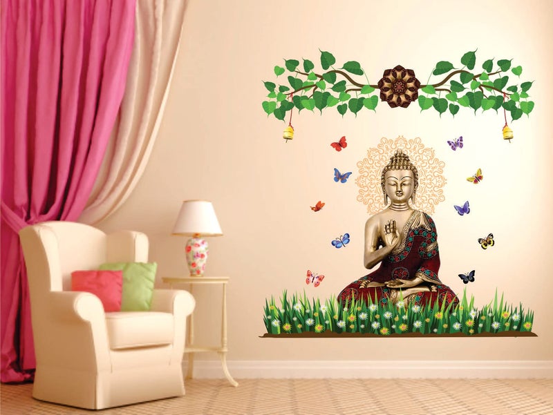 DivineDesigns Divine Designs™ PVC Vinyl Self-Adhesive Buddha & Butterflies Wall Sticker for Living Room, Bedroom, Office Wall Decoration (24 X 24 INCH) Pack 1 - Image 3