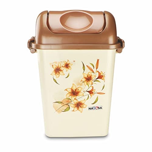Nayasa Rectangular Swing Bin No 13 with Swing Lid, Capacity- 13.5 Liters, Without Inner Bucket, Multi Purpose Dustbin with Lid, Easy To Lift, Light Weighted, Ideal For Home/ Kitchen/ Office, L 33, B 21, H 40, Cream - Image 1